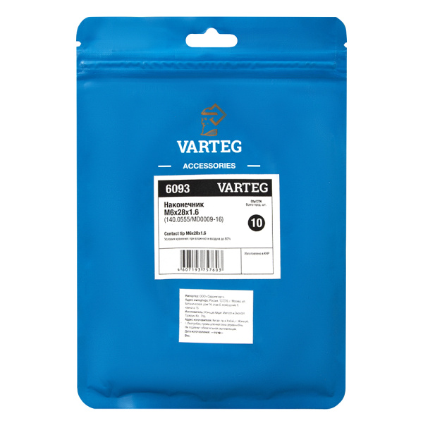 140.0555/MD0009-16 Наконечник М6х28х1.6 VARTEG
